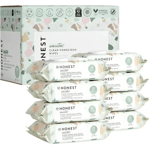 The Honest Company Clean Conscious Unscented Wipes | Over 99% Water, Compostable, Plant-Based, Baby Wipes | Hypoallergenic for Sensitive Skin, EWG Verified | Geo Mood, 576 Count
