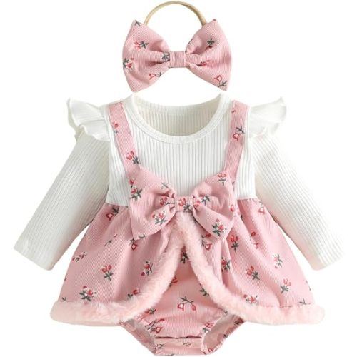 Newborn Baby Girl Fall Outfits Floral Romper Dress 0 3 6 9 12 Months