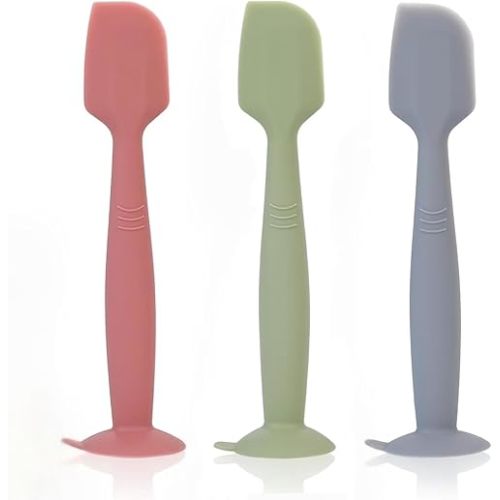 Baby Diaper Cream Spatula 3 Pack Butt Paste Spatula Soft Silicone Diaper Cream Applicator Butt Spatula Baby With Suction Cup Base (Red Green Grey)