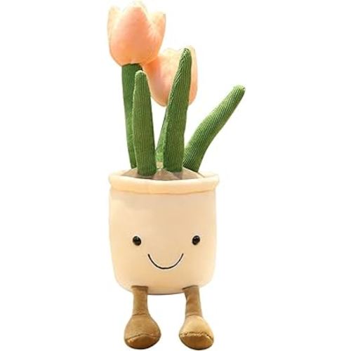 ASkinds Tulip Plush Toy 13" Flower Pot Stuffed Plushie Pillow Decoration,Tulip Flower Succulent Hug Plush Pillow Toys, Soft Fluffy Plant Toy for Office,Room,Kids (Pink, 13 Inch)