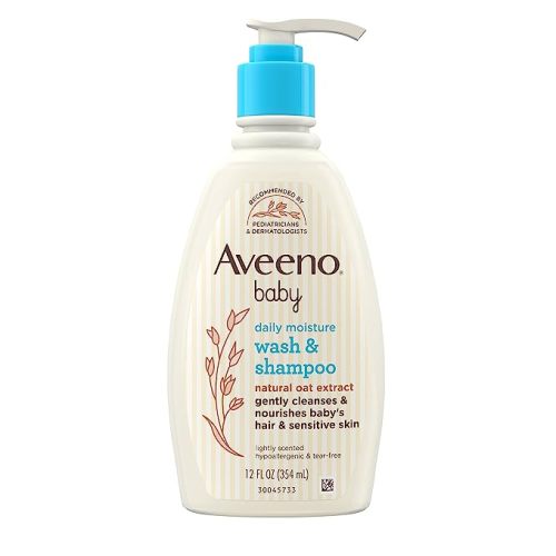 Aveeno Baby Daily Moisture Gentle Body Wash & Shampoo with Oat Extract, Tear- & Paraben-Free for Hair & Sensitive Skin, Lightly Scented, 12 fl. oz
