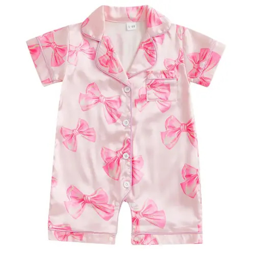 Newborn Baby Girl Bow Silk Pajamas Rompers Button Down Short - TikTok Shop