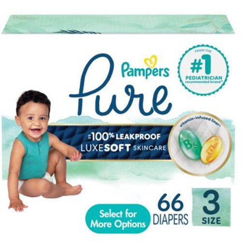 Pampers Pure Baby Diapers Size 3, 66 Count (Select for More Options)
