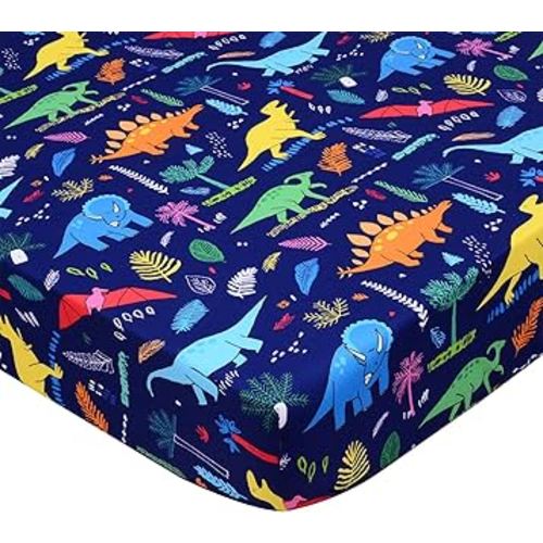 Cloele Dinosaur Fitted Crib Sheet - Baby 100% Polyester 1 Pack Crib Sheet for Standard Crib and Toddler Mattresses - Blue Nursery Bed Sheet Crib Mattress Toddler Sheet for Baby Boys