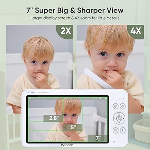 bonoch MegaView Baby Monitor with Camera and Audio, 7" 720P HD Video Baby Monitor No WiFi, 6000mAh Battery, VOX Mode, Auto Night Vision, Hack Proof, Remote PTZ, 8 Lullabies Baby Camera Monitor - 7" 720p with 1 camera