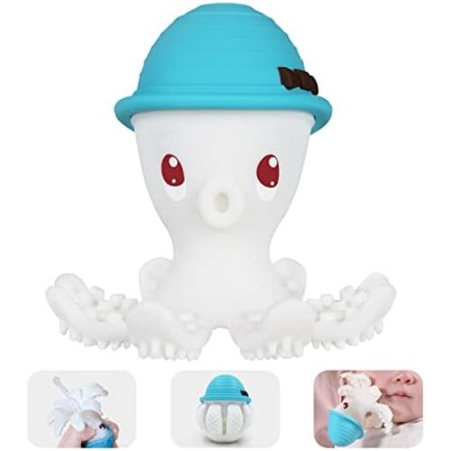 Teething Toys 3-6 Months, Mombella Octopus Teethers for Babies 6-12 Months, Soft Silicone Baby Teething Toys 12-18 Month Old, Baby Chew Toys, Squeaky Infant Teether Toys, Easy to Hold, Blue