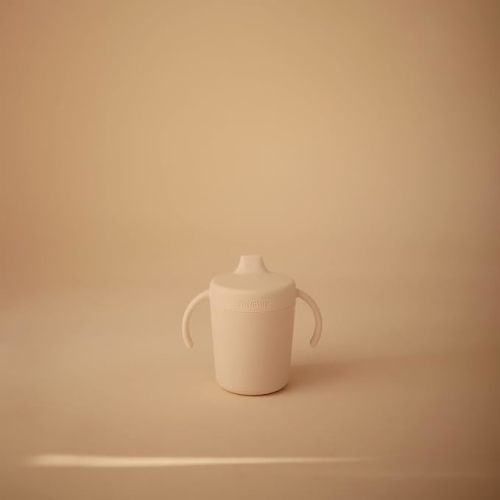 mushie Trainer Sippy Cup | Made in Denmark | Leak Resistant Twist-Off Lid & Handles | Plastic |6 Months + (Ivory)