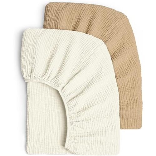 Lulumoon Muslin Crib Sheet Fitted Crib Mattress Sheet for Boys and Girls, 28"x 52" (Cream & Sand)