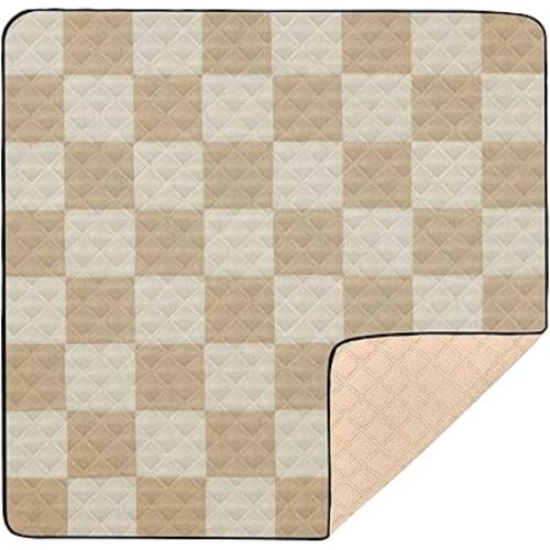 Baby Play Mat - 50" X 50" Baby Play Mats for Playpen & Floor, Checkered Beige Soft Foam Crawling Mat for Babies and Toddlers Infants, Foldable Waterproof, Machine Washable