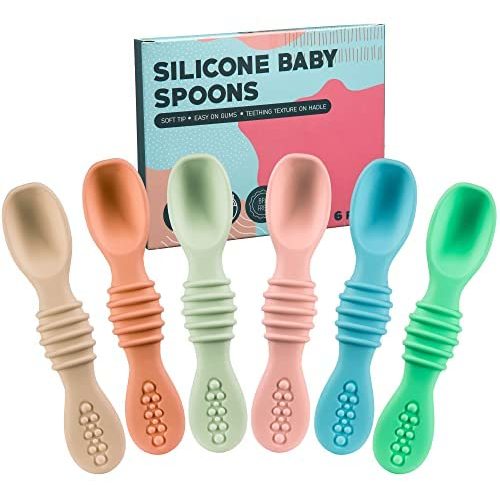 Silicone Baby Spoons for Baby Led Weaning 6-Pack, First Stage Baby Feeding Spoon Set Gum Friendly BPA Lead Phthalate and Plastic Free, Great Gift Set