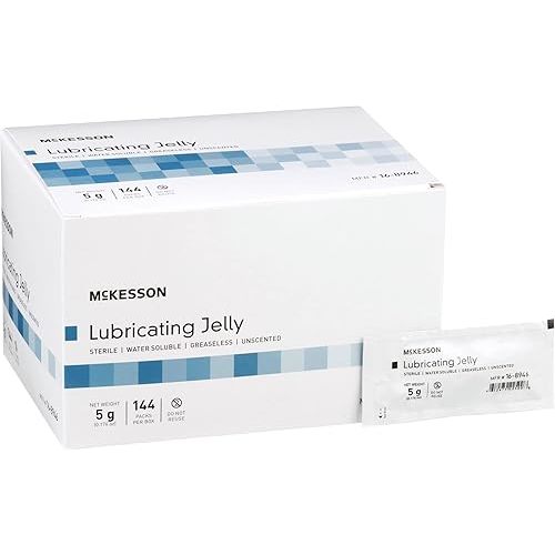McKesson Lubricating Jelly, 5 g [144 Count] Water Based Non-Sticky Lube, Water Soluble Lubricant Gel - for Surgical, Medical, Personal – Sterile Individual Packets