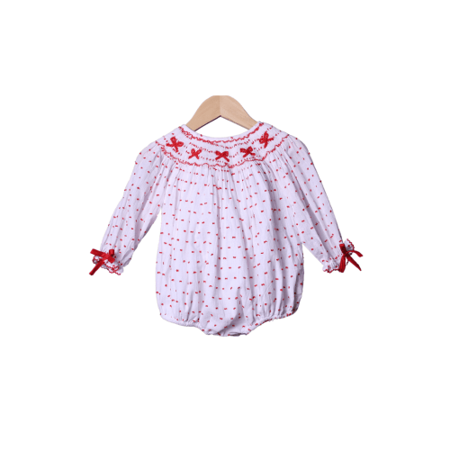 Smocked Red Bow Swiss Dot Bubble