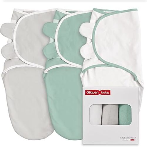 GLLQUEN BABY 3-Pack Baby Swaddle Sleep Sacks for Newborns 0-3 Months - Adjustable Infant Swaddle Blanket Wrap, Baby Essentials, Gray & Green Tone