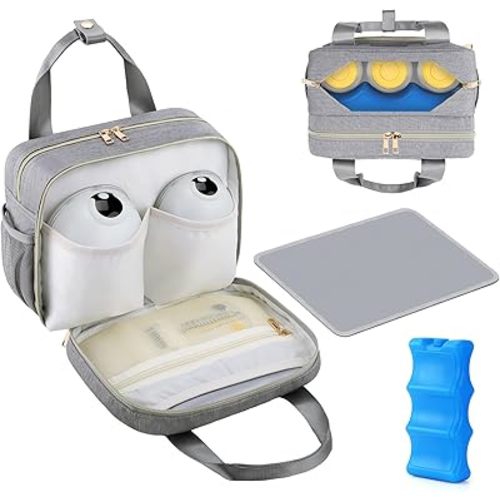 PIIOSER Breastmilk Cooler Bag with Ice Pack, Compatible with Wearable Breast Pumps & Accessories - Portable Pumps Carrying Case for Nursing & Working Moms (Grey-Small)