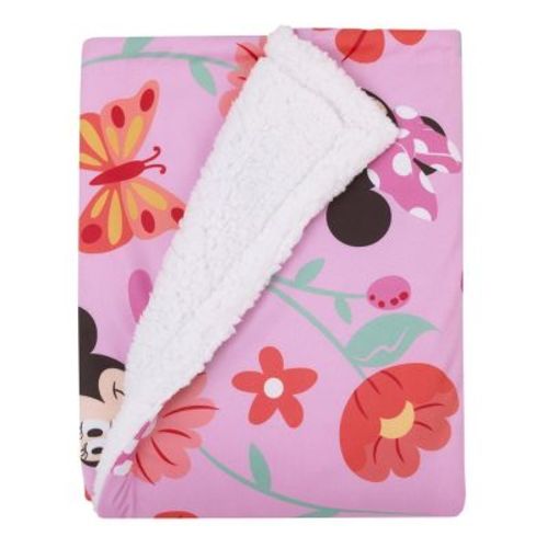 NoJo Disney Minnie Mouse Springtime Flowers Pink Orange, Green, and White Super Soft Cuddly Plush Baby Blanket