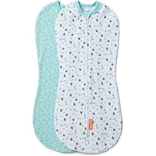 SwaddleMe by Ingenuity Compression Swaddle Pod, Two-Way Zipper for Easy Changes, Improves Sleep & Calms Startle Reflex, 0-2 Months, 2-Pack - Little Bees