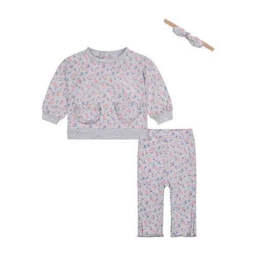 Kensie Baby Girl 3 Piece Fleece Rib Pant Set, Sizes 0-9 Months