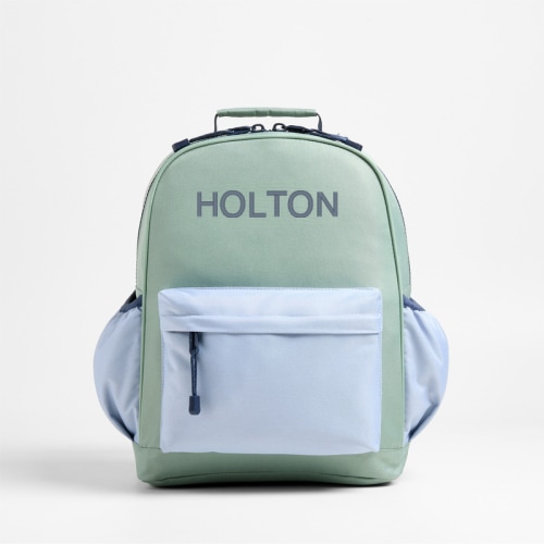 Personalized Dreamer Colorblock Green and Blue Medium Kids Backpack with Side Pockets