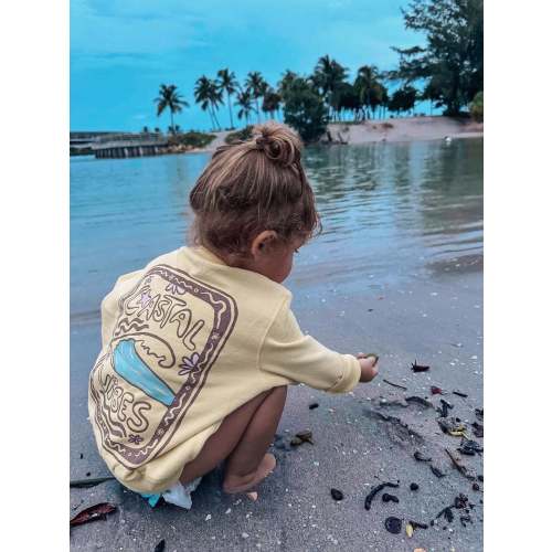 Yellow Coastal Vibes Little Surfer Girl Crewneck