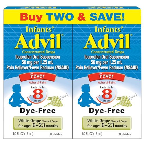 Infants' Advil Liquid Pain Reliever and Baby Fever Reducer, Infant Ibuprofen Dye Free Pain Relief and Fever Medicine, White Grape - 0.5 Fl Oz (2 Pack)