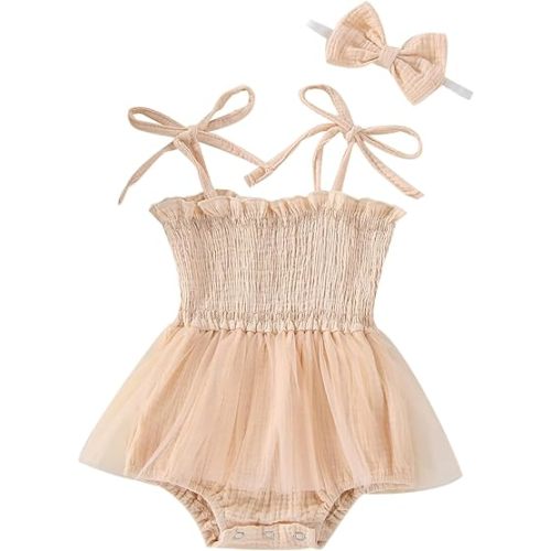Newborn Baby Girl Bodysuit Sleeveless Halter Frill Romper One-piece Jumpsuit with Headband Summer Clothes Set