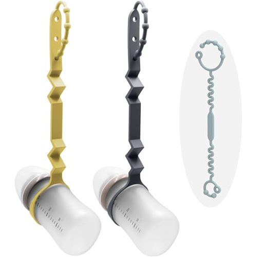 Sippy Cup Strap - Securely Attach Cups and Bottles with Food-Grade Silicone Straps for High Chairs, Car Seats, Cribs - Stroller Accessories (Yellow+Dark Gray+Gray)