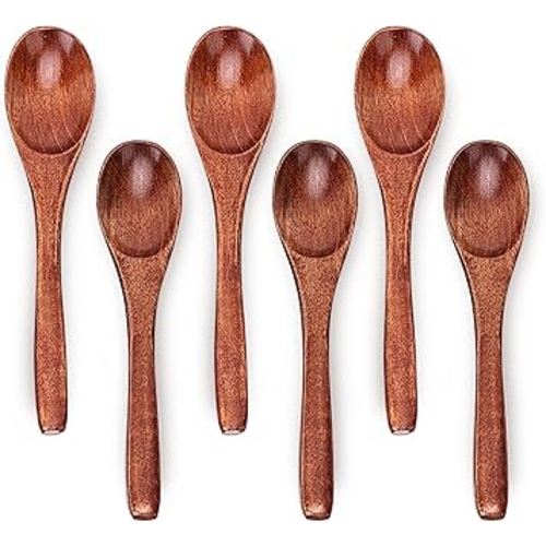 6/9/12in Wooden Spoons, 6pcs Soup Spoons Set, Small Wooden Utensils for Coffee, Tea, Jam, Sugar, Ice Cream and Bath Salts (6pcs 6in)