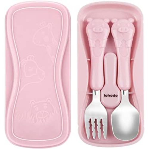 WeeSprout Toddler Utensils, 3 Forks & 3 Spoons, 18/8 Stainless Steel & Food Grade Silicone, purple,pink, Blue