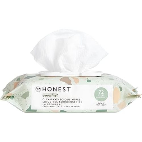 The Honest Company Clean Conscious Unscented Wipes | Over 99% Water, Compostable, Plant-Based, Baby Wipes | Hypoallergenic for Sensitive Skin, EWG Verified | Geo Mood, 72 Count