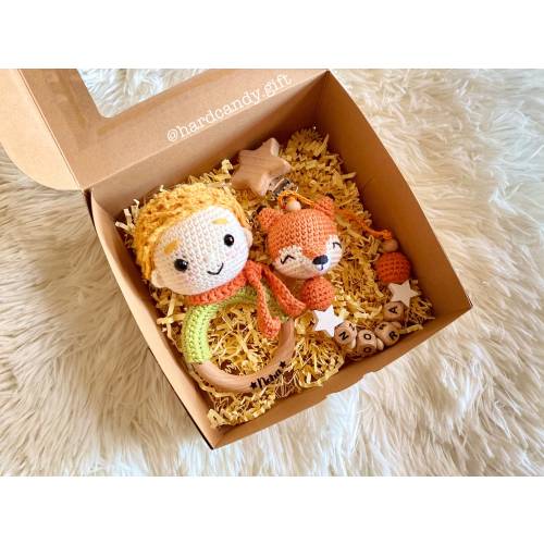 Personalized Little Prince Baby Gift Set - Rattle, Pacifier Holder - Cadeau Bébé Personnalisé Le Petit Prince - Hochet, Attache-tétine