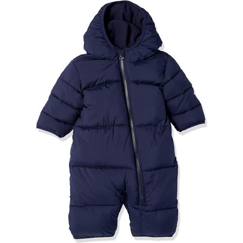 Amazon Essentials Unisex Babies' Water-Resistant Winter Puffer Snowsuit for Boys and Girls, Dark Navy, 3-6 Months