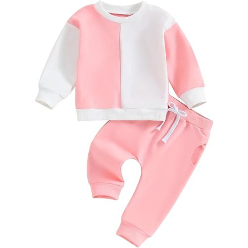 Fernvia Toddler Baby Girl Clothes 3 6 9 12 18 24 Months Fall Outfits Solid Long Sleeve Sweatshirt Tops + Pants Set