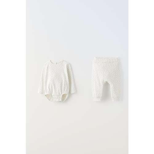 TWO-PACK OF WAFFLE WEAVE BODYSUITSPACK OF DOTTED BODYSUIT AND LEGGINGSPACK OF RIB STRIPED BODYSUIT AND LEGGINGS