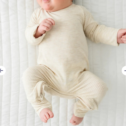 Heather Oatmeal Ribbed Crescent Zippy - Little Sleepies
