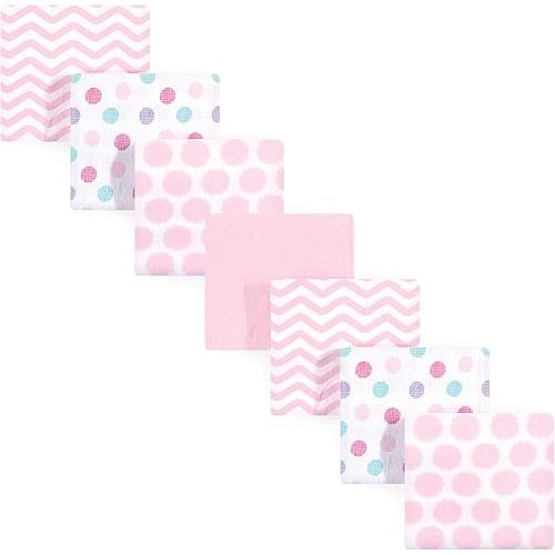 Luvable Friends Unisex Baby Cotton Flannel Receiving Blankets, Pink Dots 7-Pack, One Size