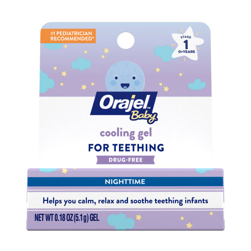 Orajel Baby Nighttime Cooling Gel for Teething, Drug-Free, #1 Pediatrician Recommended Brand for Teething*, One .18oz Tube