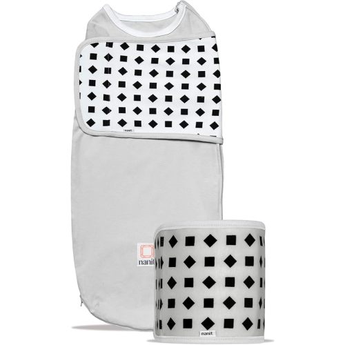 Nanit Breathing Wear Starter Pack – 100% Cotton Swaddle & Breathing Band, Works with Nanit Pro Baby Monitor to Track Breathing Motion, Like Your Hand On Their Heart From Anywhere, Small, Pebble Grey