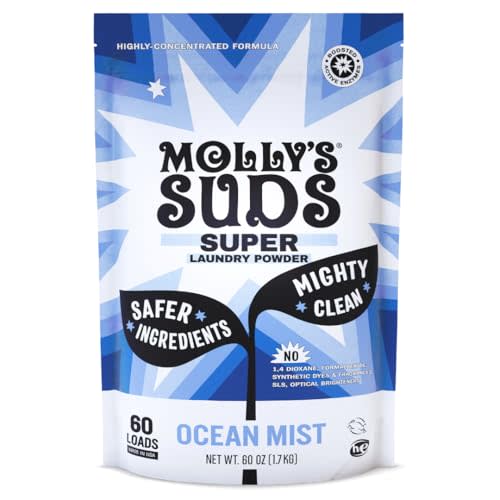 Molly's Suds Super Powder Detergent | Extra Strength Laundry Soap, Stain Fighting | Sensitive Skin | Simple, Effective Ingredients | 60 Loads - Ocean Mist