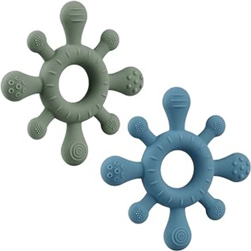 Silicone Baby Teether Toys for Infants, Silicone Teething Toys for Teeth Beginning, Relieve Pain, Clean Tongue and Gum, Freezer Safe for Infants and Toddlers (Ether/Sage)