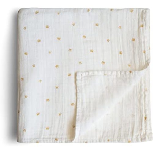 mushie Muslin Baby Swaddle Blanket | 100% Organic Cotton (Crowns)