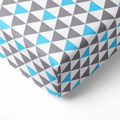 Bacati - Crib or Toddler Bed Fitted Sheet 100% Cotton Percale, Woodlands Aqua/Grey Triangles