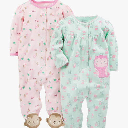Simple Joys by Carter's Baby Girls' 2-Pack Cotton Snap Footed Sleep and Play