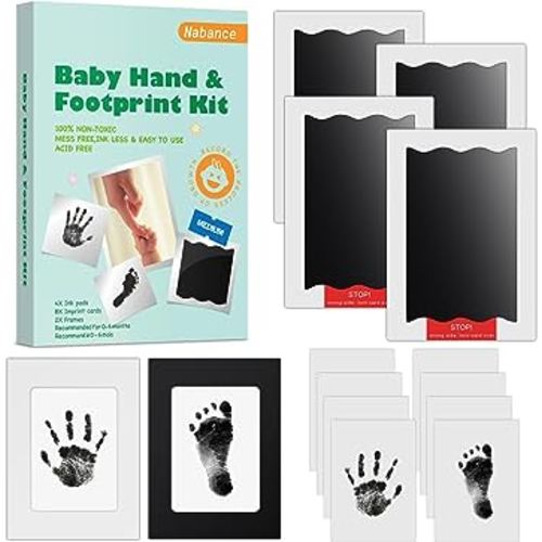 Nabance Baby Hand and Footprint Kit, Newborn Inkless Hand and Footprint kit, 4 Inkless Print Pads with 2 Photo Frames, 8 Imprint Cards, Safe No Mess Clean Touch Ink Pads for Babies 0-6 Months