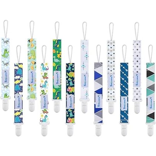 Smlpuame Baby Pacifier Clip for Boys,12 Pack Stylish Binky Clips Strap,Paci Holder with Clips Universal Lightweight Fits Most Pacifiers Teeher Toy Teething Ring Soothie,Baby Gifts
