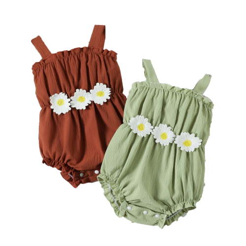 Icvfdpl Baby Girl Bodysuits,Sleeveless Romper 2 Pack Floral Print Strappy Set Brown Green Summer Photoshoots Daily Wear Breathable Dailywear,6-9 Months