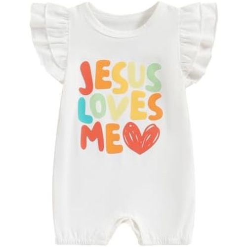 Newborn Baby Boys Girls Outfits Jesus Loves Me Bubble Romper Christian Baptism Outfit Toddler Summer Clothes