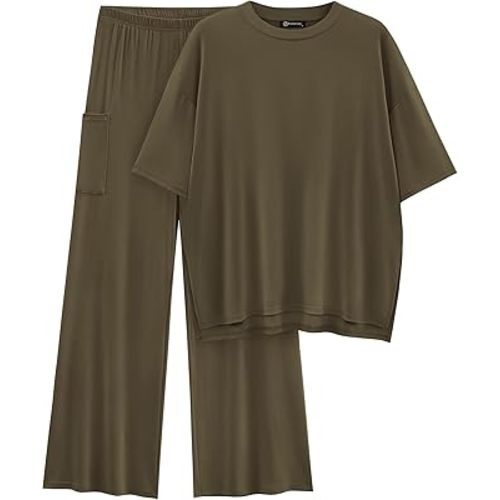 PRETTYGARDEN Women's 2 Piece Outfits Casual Short Sleeve Pullover Tops and Wide Leg Pants Lounge Sets Tracksuits