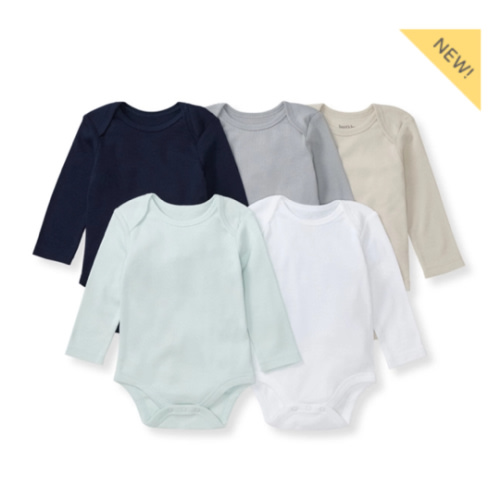 Solid Organic Cotton Long Sleeve Baby Bodysuits 5 Pack Ash