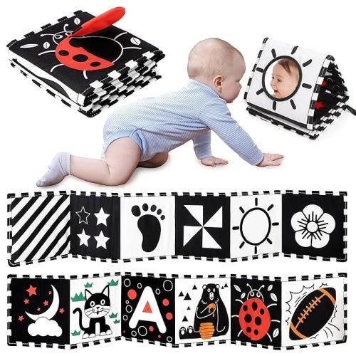 Black and White Baby Toys, High Contrast Newborn Toys 0-3 Months Brain Development, Tummy Time Toys, Soft Baby Book, Infant Sensory Toys 0-6-12 Months Visual Stimulation Montessori Toy Gift