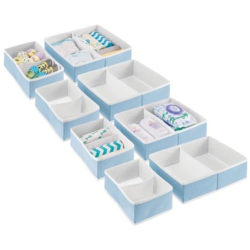 mDesign Fabric Nursery Divided Drawer Organizer Bin, Set of 8, Color: Light blue/white